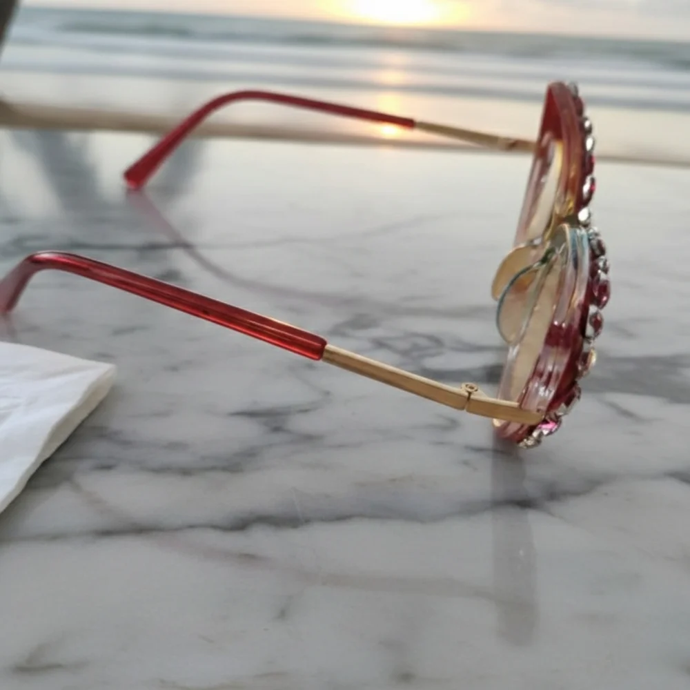 Women's Bling Cat Eye Readers Red Rhinestones AB Reading Glasses Black +1.50